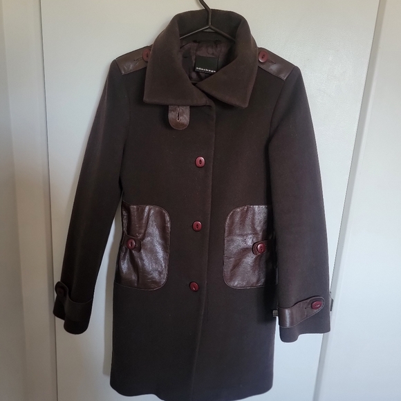 Mackage brown wool and leather coat - Picture 4 of 9